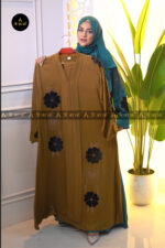 Zafreen Velvet Applique Abaya-camel Brown Color