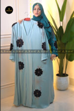Zafreen Velvet Applique Abaya – light blue Color