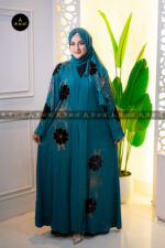 Zafreen Velvet Applique Abaya – Deep Sea Green Color