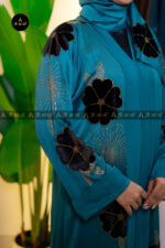 Zafreen Velvet Applique Abaya – Deep Sea Green Color