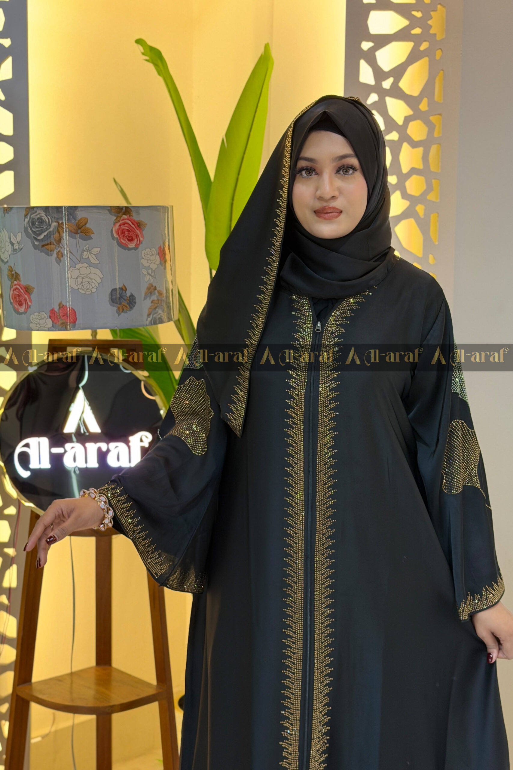 2-Part Crystal Fabric Borka – Premium Stone Work & Long Hijab Alaraf BD