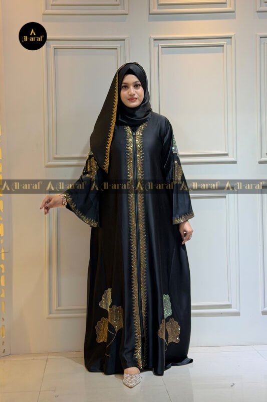 2-Part Crystal Fabric Borka – Premium Stone Work & Long Hijab Alaraf BD