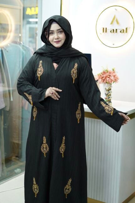 2 Part Premium Black Karchupi Abaya | Popcorn fabrics with gorgeous hand karchupi work Abaya